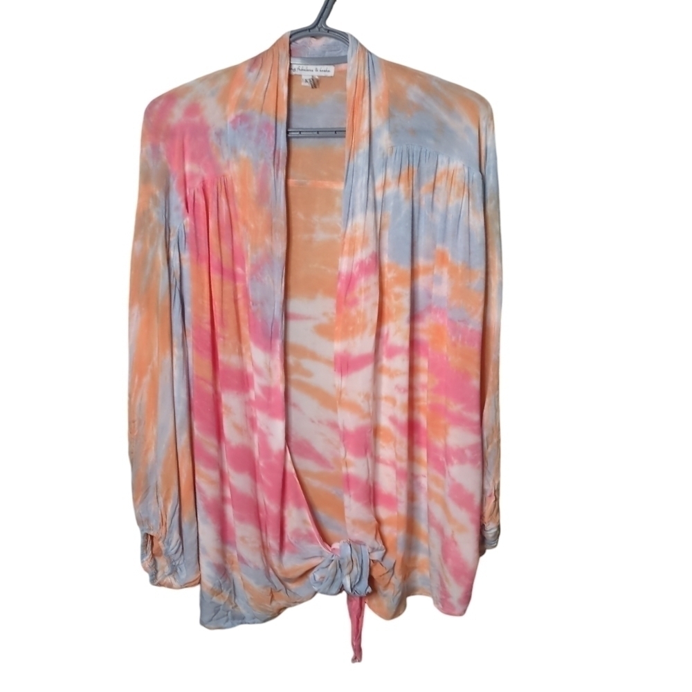 YOUNG FABULOUS BROKE Carmen Tie Dye Ombre Balloon Sleeves‎ Blouse Medium